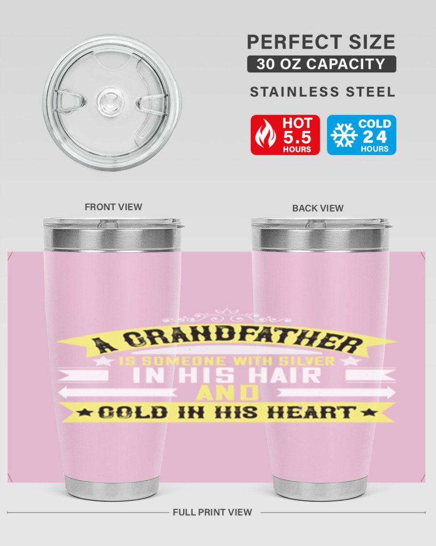 Silver 88# tumbler designed for grandfathers, featuring double wall vacuum stainless steel and a press-in lid.