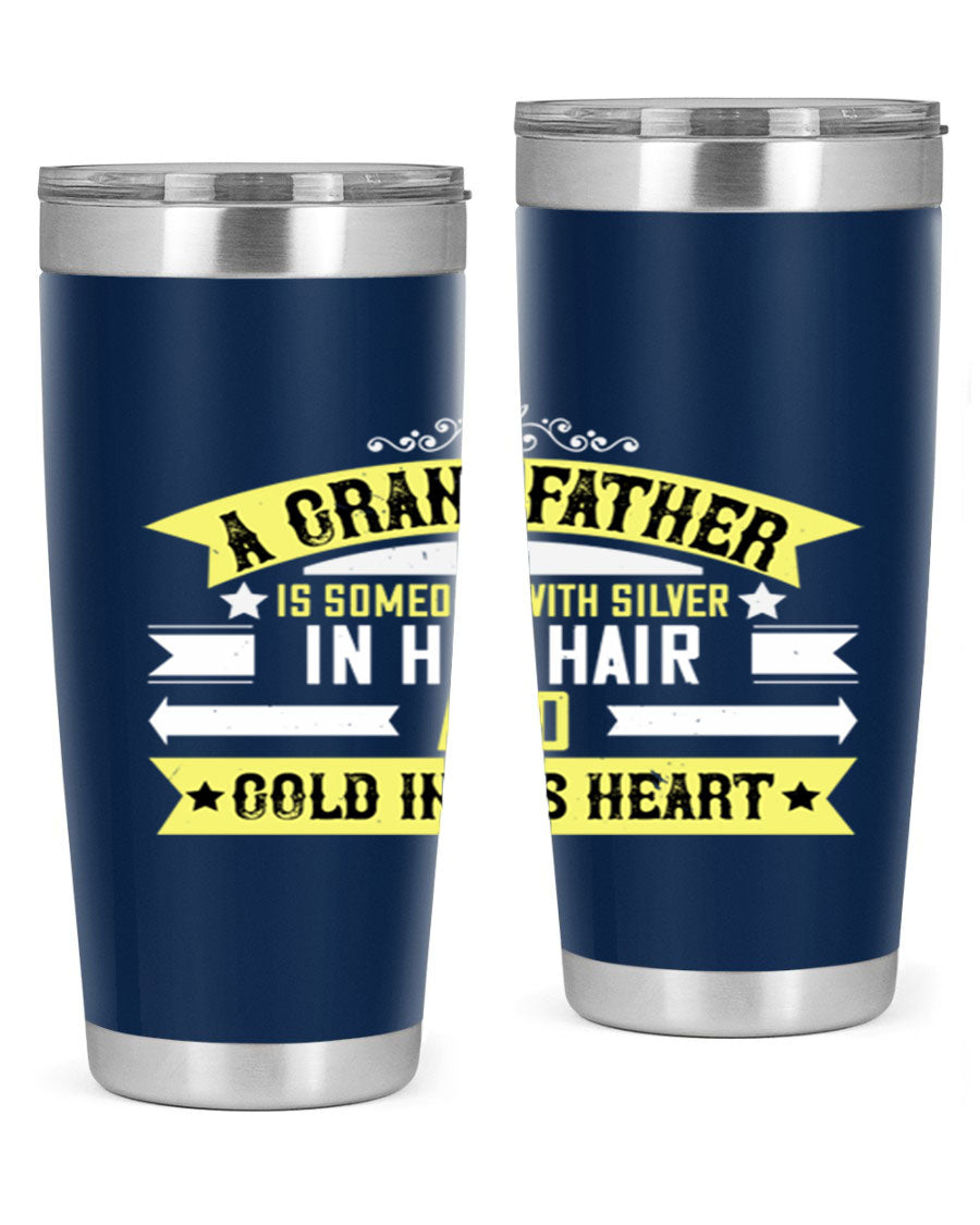 Silver 88# tumbler designed for grandfathers, featuring double wall vacuum stainless steel and a press-in lid.