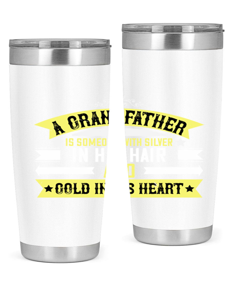 Silver 88# tumbler designed for grandfathers, featuring double wall vacuum stainless steel and a press-in lid.