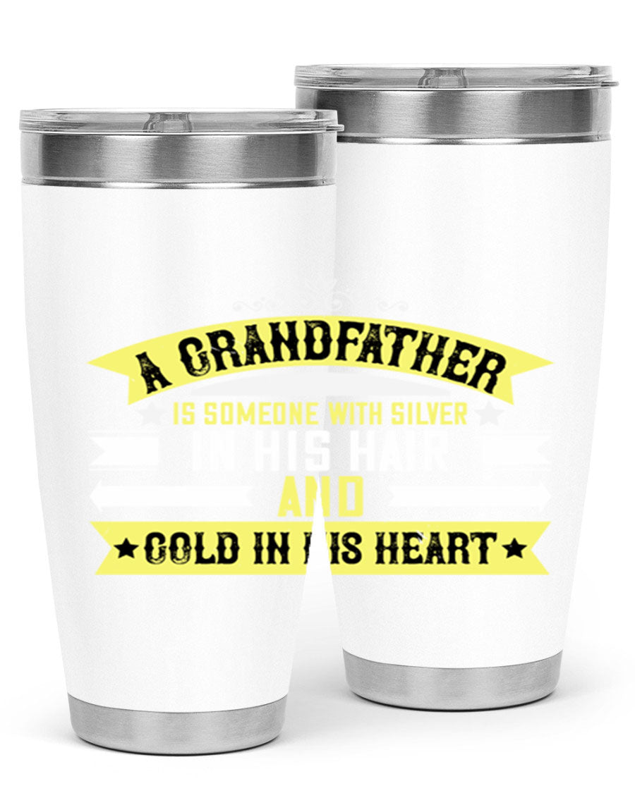 Silver 88# tumbler designed for grandfathers, featuring double wall vacuum stainless steel and a press-in lid.