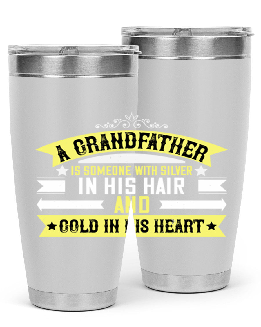 Silver 88# tumbler designed for grandfathers, featuring double wall vacuum stainless steel and a press-in lid.