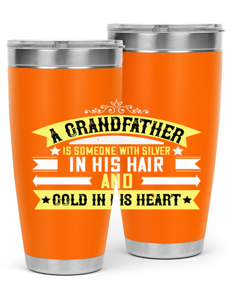 Silver 88# tumbler designed for grandfathers, featuring double wall vacuum stainless steel and a press-in lid.