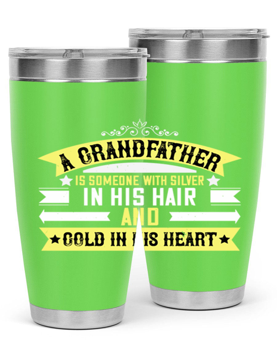 Silver 88# tumbler designed for grandfathers, featuring double wall vacuum stainless steel and a press-in lid.