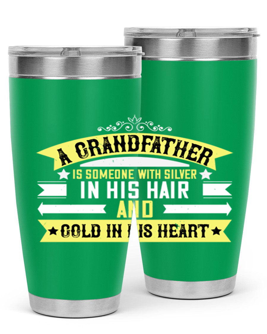 Silver 88# tumbler designed for grandfathers, featuring double wall vacuum stainless steel and a press-in lid.