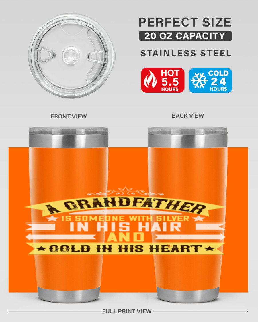 Silver 88# tumbler designed for grandfathers, featuring double wall vacuum stainless steel and a press-in lid.