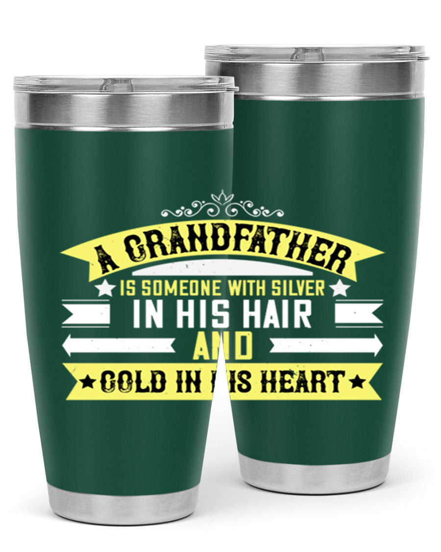 Silver 88# tumbler designed for grandfathers, featuring double wall vacuum stainless steel and a press-in lid.