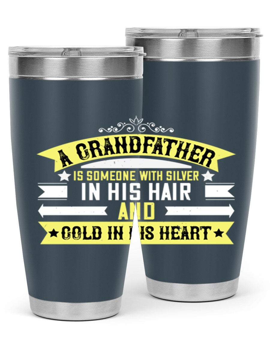 Silver 88# tumbler designed for grandfathers, featuring double wall vacuum stainless steel and a press-in lid.