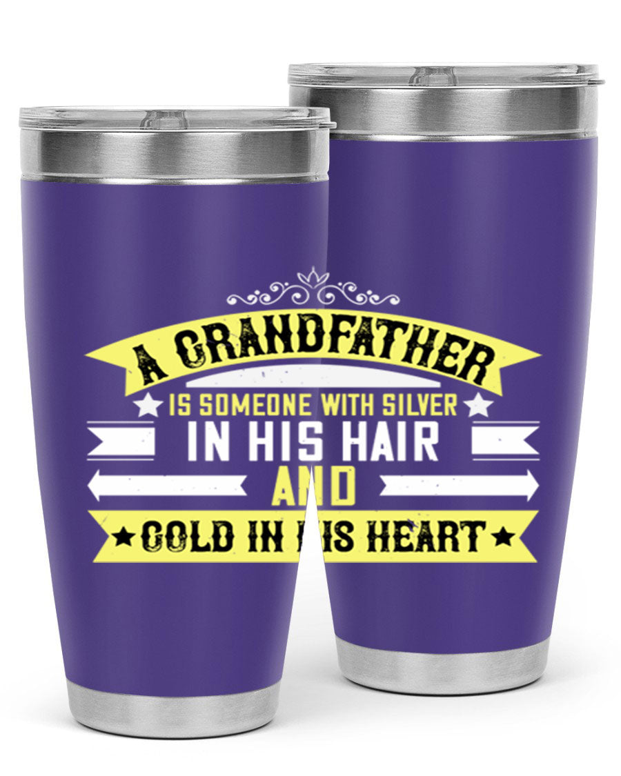 Silver 88# tumbler designed for grandfathers, featuring double wall vacuum stainless steel and a press-in lid.