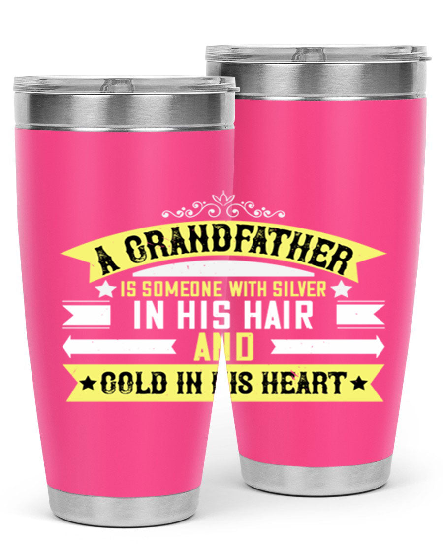 Silver 88# tumbler designed for grandfathers, featuring double wall vacuum stainless steel and a press-in lid.