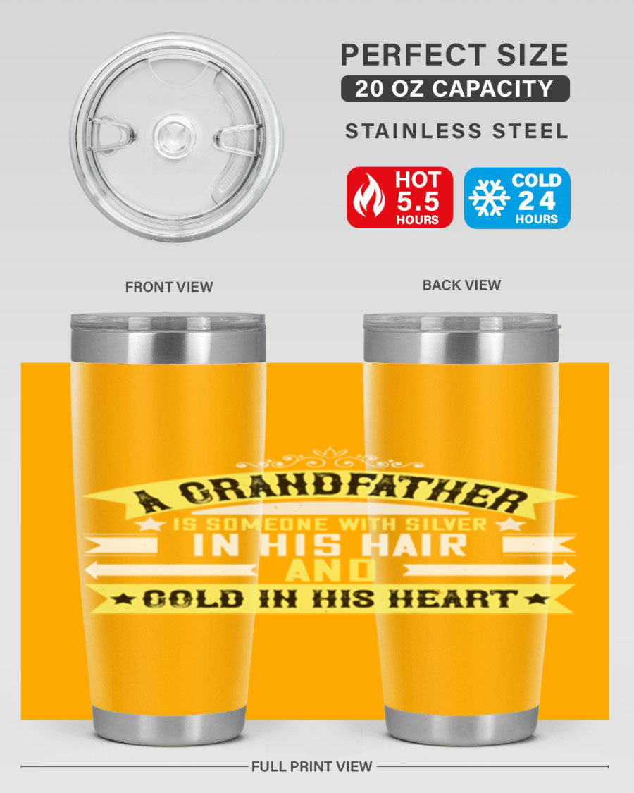 Silver 88# tumbler designed for grandfathers, featuring double wall vacuum stainless steel and a press-in lid.