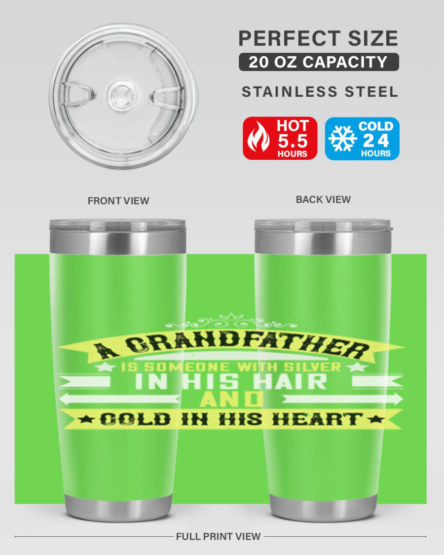 Silver 88# tumbler designed for grandfathers, featuring double wall vacuum stainless steel and a press-in lid.