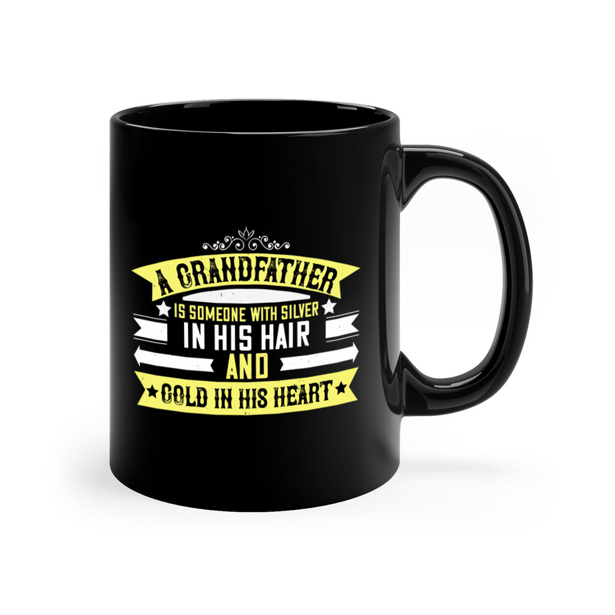 A stylish two-tone ceramic coffee mug with a colored handle and glossy finish, featuring the phrase 'A grandfather is someone with silver 88#'.