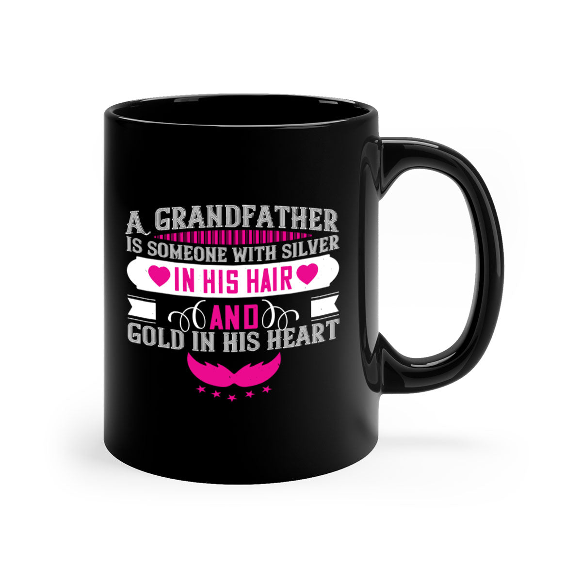 A two-tone ceramic mug featuring the quote 'A grandfather is someone with silver in his hair and gold in his heart', available in multiple colors.