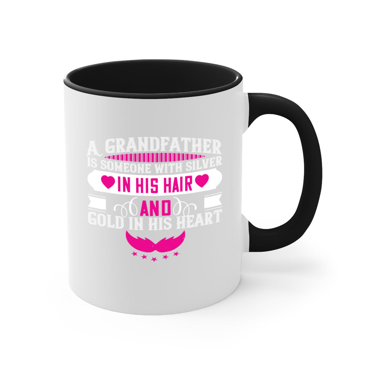 A two-tone ceramic mug featuring the quote 'A grandfather is someone with silver in his hair and gold in his heart', available in multiple colors.