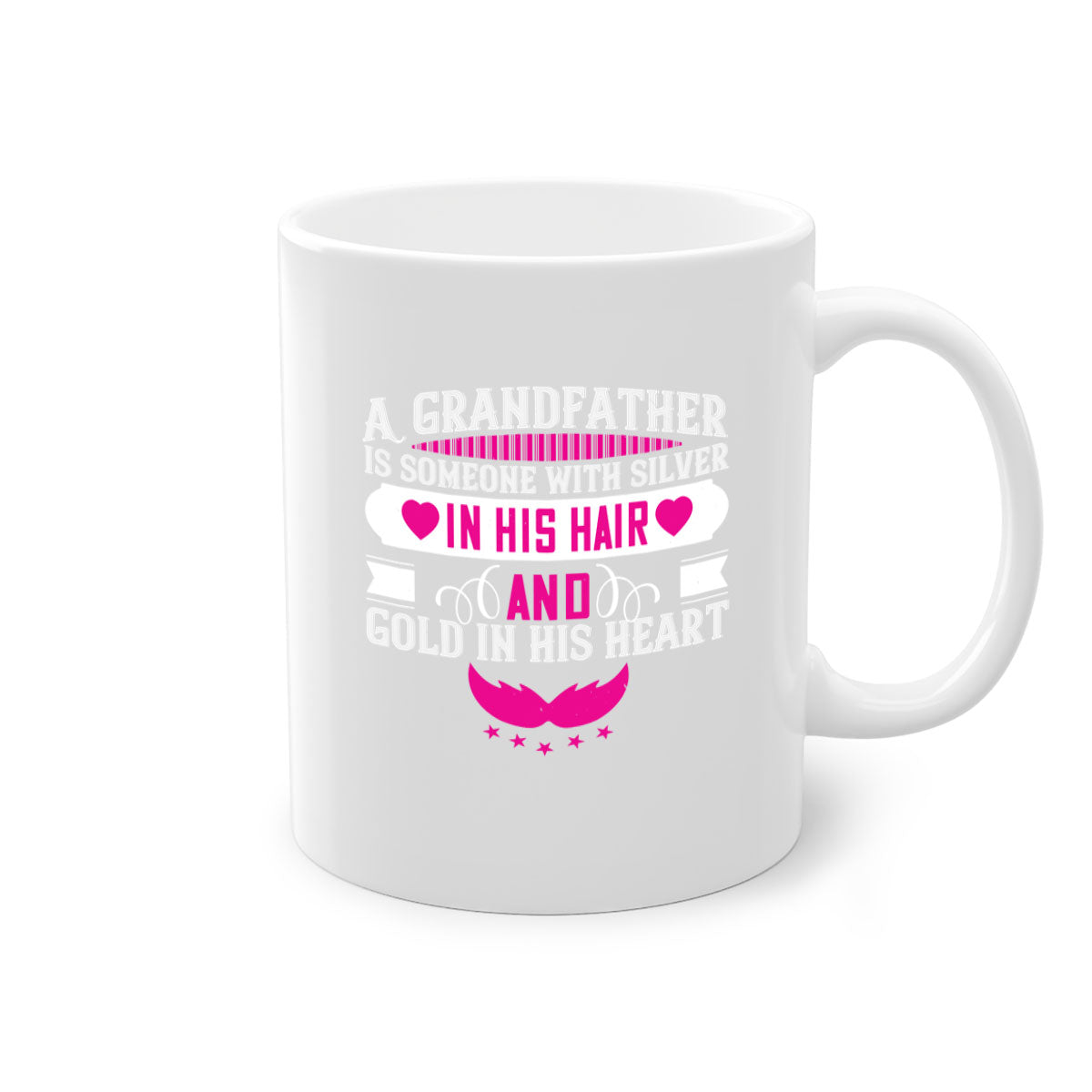 A two-tone ceramic mug featuring the quote 'A grandfather is someone with silver in his hair and gold in his heart', available in multiple colors.