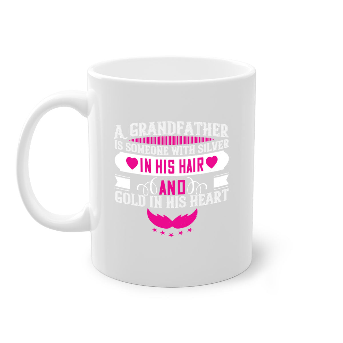 A two-tone ceramic mug featuring the quote 'A grandfather is someone with silver in his hair and gold in his heart', available in multiple colors.