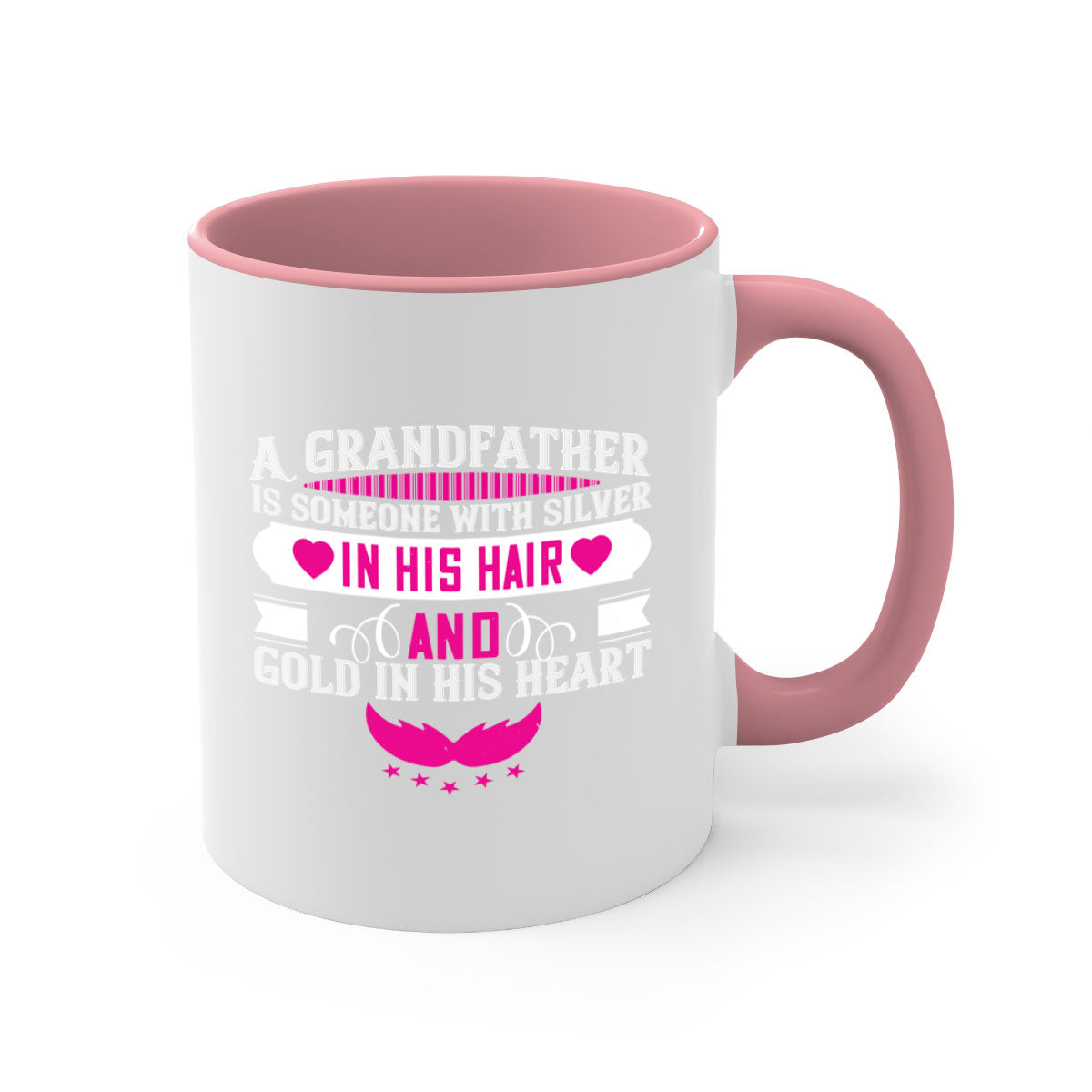 A two-tone ceramic mug featuring the quote 'A grandfather is someone with silver in his hair and gold in his heart', available in multiple colors.