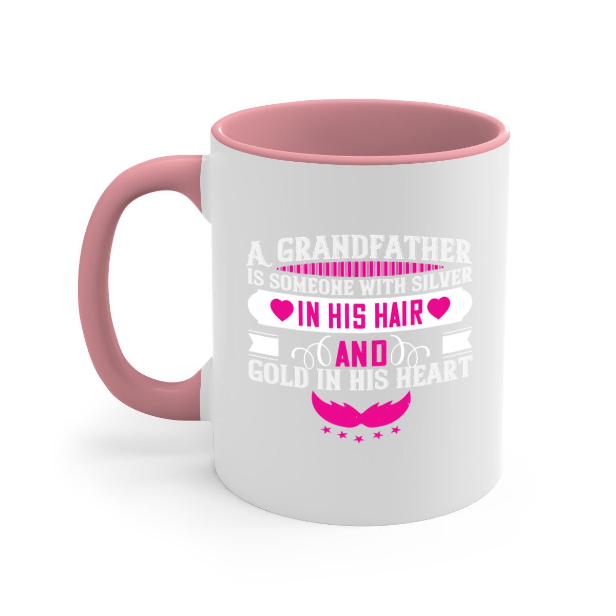 A two-tone ceramic mug featuring the quote 'A grandfather is someone with silver in his hair and gold in his heart', available in multiple colors.