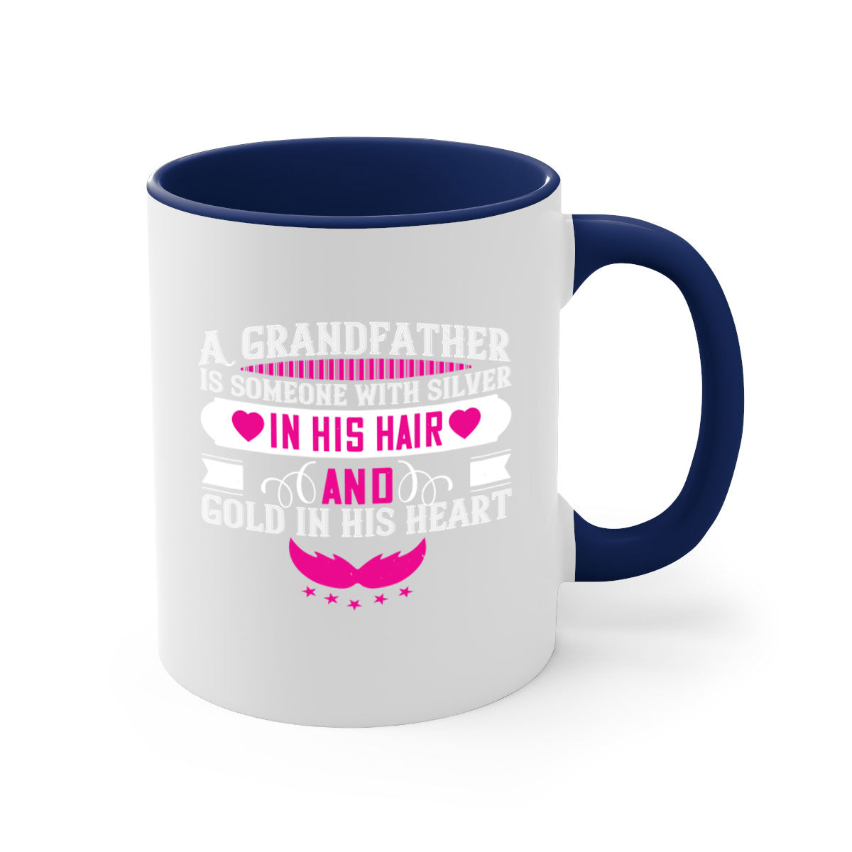 A two-tone ceramic mug featuring the quote 'A grandfather is someone with silver in his hair and gold in his heart', available in multiple colors.