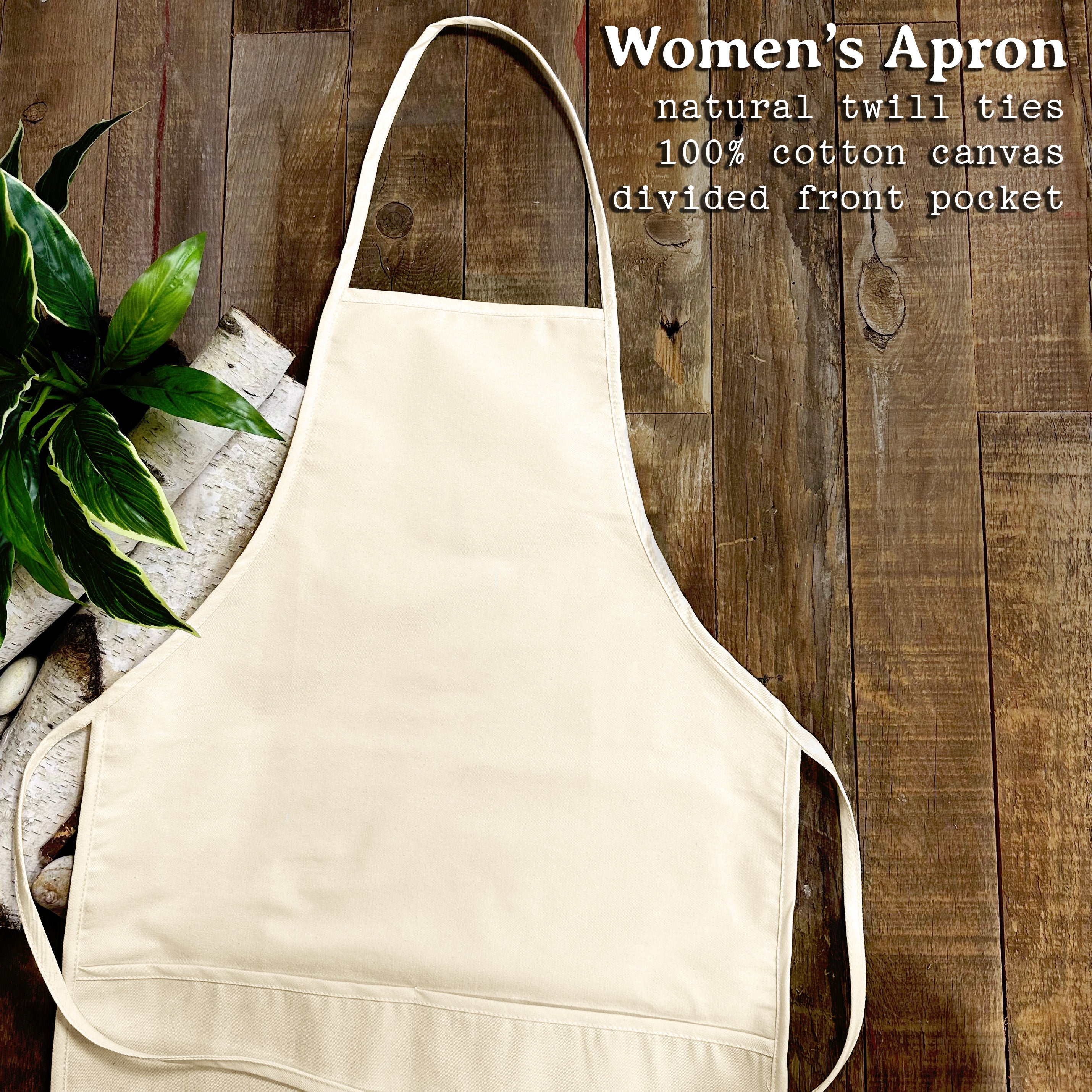 Adventure Awaits Women's Apron featuring a mountain design, made of cotton canvas with adjustable neck and twill ties.