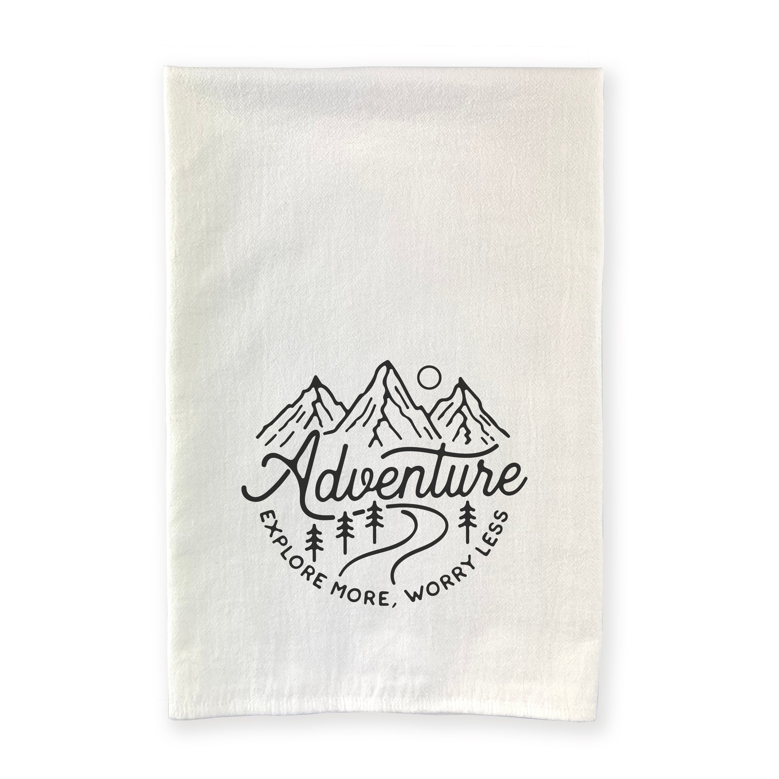 Adventure-Explore More Cotton Tea Towel featuring vibrant design and absorbent fabric, perfect for kitchen use.