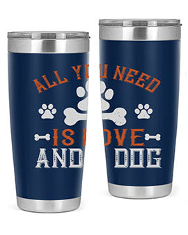 All You Need Is Love And A Dog Style 177# tumbler in stainless steel with a vibrant print, showcasing a dog-themed design.