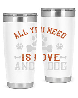 All You Need Is Love And A Dog Style 177# tumbler in stainless steel with a vibrant print, showcasing a dog-themed design.