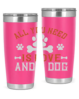 All You Need Is Love And A Dog Style 177# tumbler in stainless steel with a vibrant print, showcasing a dog-themed design.