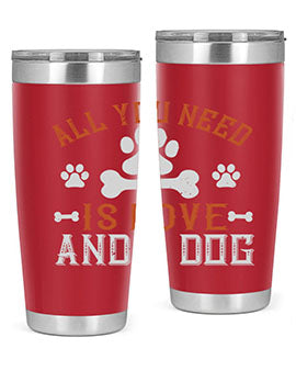 All You Need Is Love And A Dog Style 177# tumbler in stainless steel with a vibrant print, showcasing a dog-themed design.