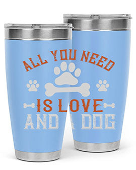 All You Need Is Love And A Dog Style 177# tumbler in stainless steel with a vibrant print, showcasing a dog-themed design.