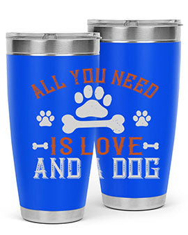 All You Need Is Love And A Dog Style 177# tumbler in stainless steel with a vibrant print, showcasing a dog-themed design.