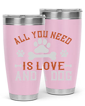 All You Need Is Love And A Dog Style 177# tumbler in stainless steel with a vibrant print, showcasing a dog-themed design.