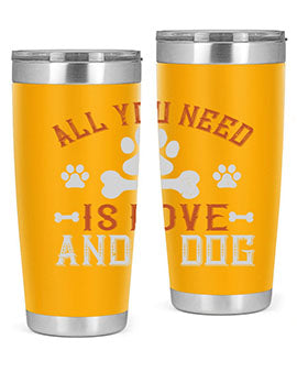 All You Need Is Love And A Dog Style 177# tumbler in stainless steel with a vibrant print, showcasing a dog-themed design.