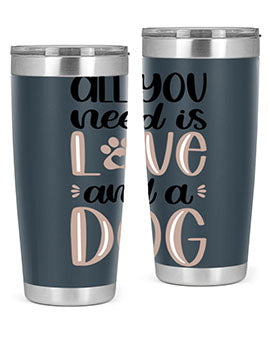 All You Need Is Love Style 36# dog tumbler in stainless steel with a vibrant design, perfect for hot and cold beverages.