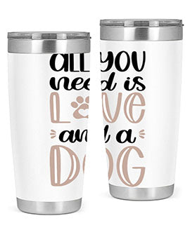 All You Need Is Love Style 36# dog tumbler in stainless steel with a vibrant design, perfect for hot and cold beverages.