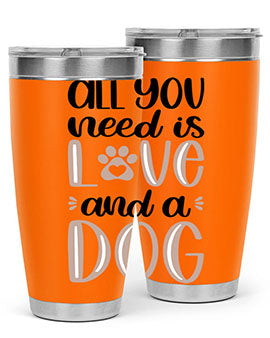 All You Need Is Love Style 36# dog tumbler in stainless steel with a vibrant design, perfect for hot and cold beverages.