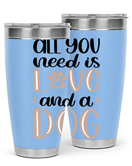 All You Need Is Love Style 36# dog tumbler in stainless steel with a vibrant design, perfect for hot and cold beverages.