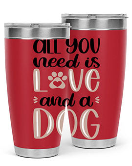 All You Need Is Love Style 36# dog tumbler in stainless steel with a vibrant design, perfect for hot and cold beverages.