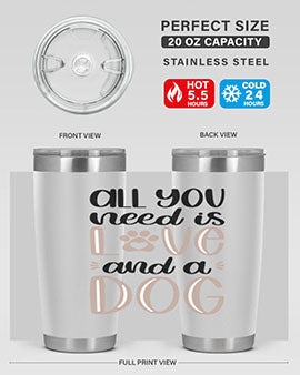 All You Need Is Love Style 36# dog tumbler in stainless steel with a vibrant design, perfect for hot and cold beverages.