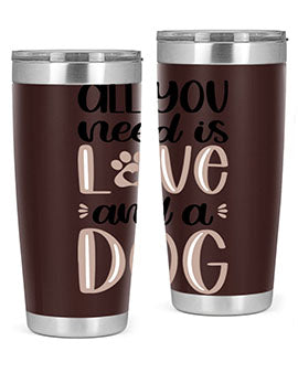 All You Need Is Love Style 36# dog tumbler in stainless steel with a vibrant design, perfect for hot and cold beverages.