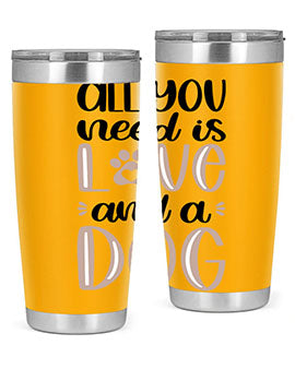 All You Need Is Love Style 36# dog tumbler in stainless steel with a vibrant design, perfect for hot and cold beverages.