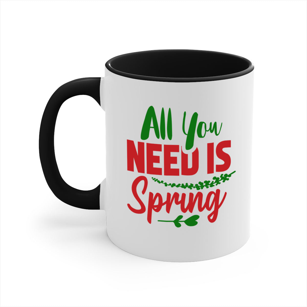 All You Need is Spring 17# Mug featuring a glossy finish, colored handle, and interior in five vibrant colors.