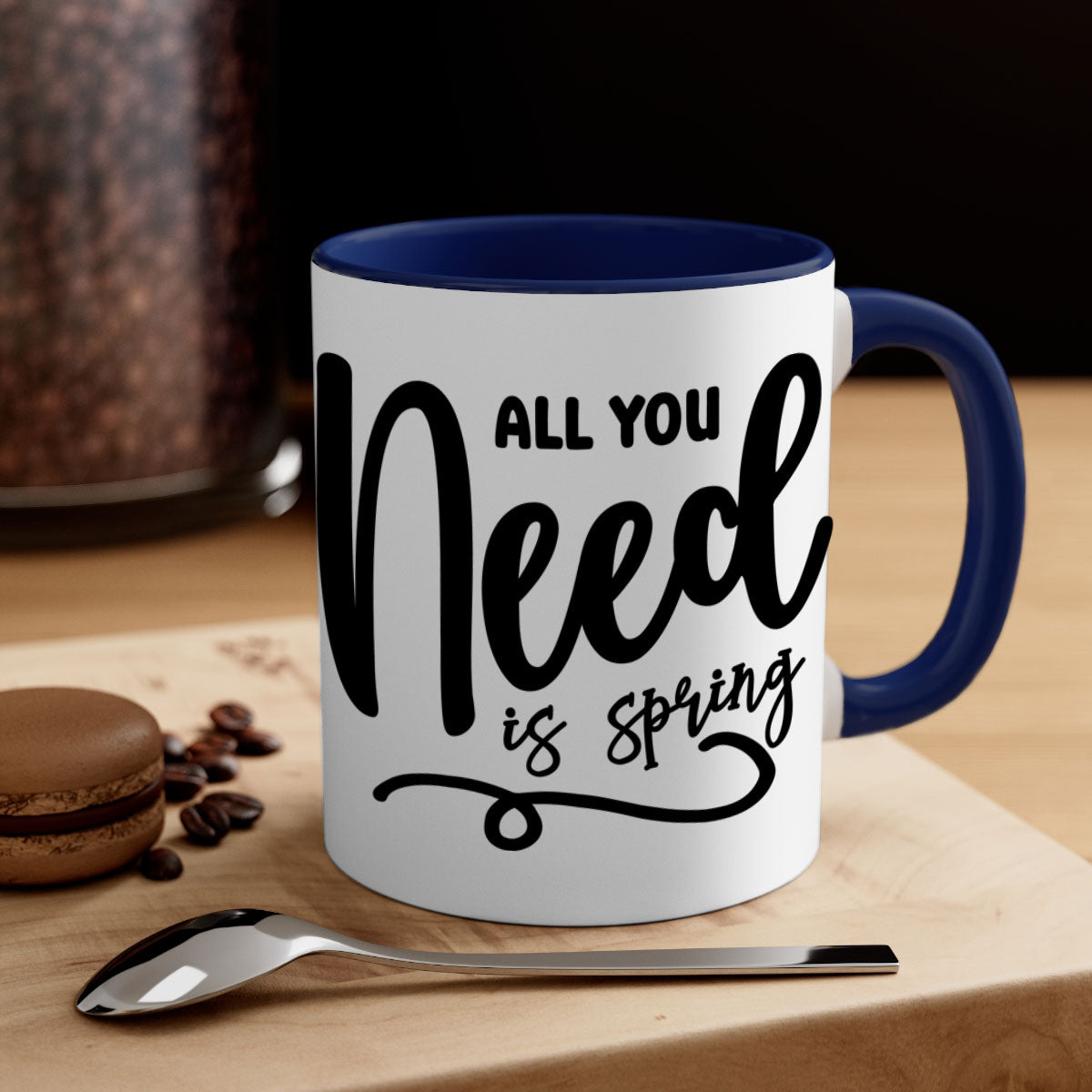 All You Need is Spring16# Mug featuring a two-tone design with a colored handle and glossy finish, available in multiple colors.