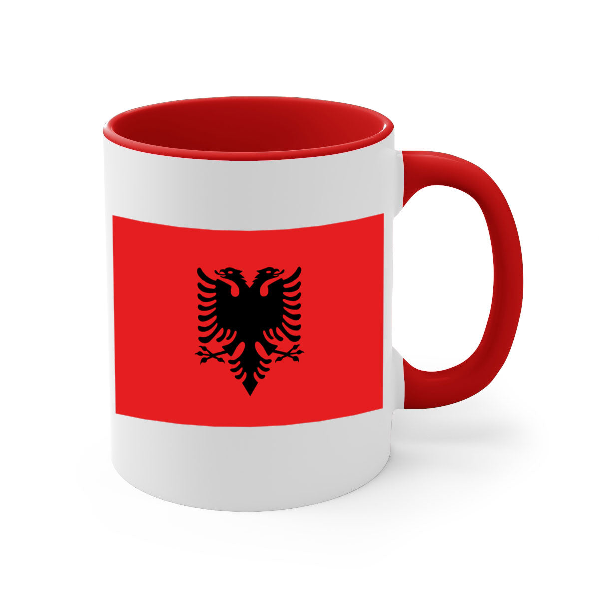 Albania 196# Mug featuring a glossy finish, colored handle, and interior, available in multiple colors.