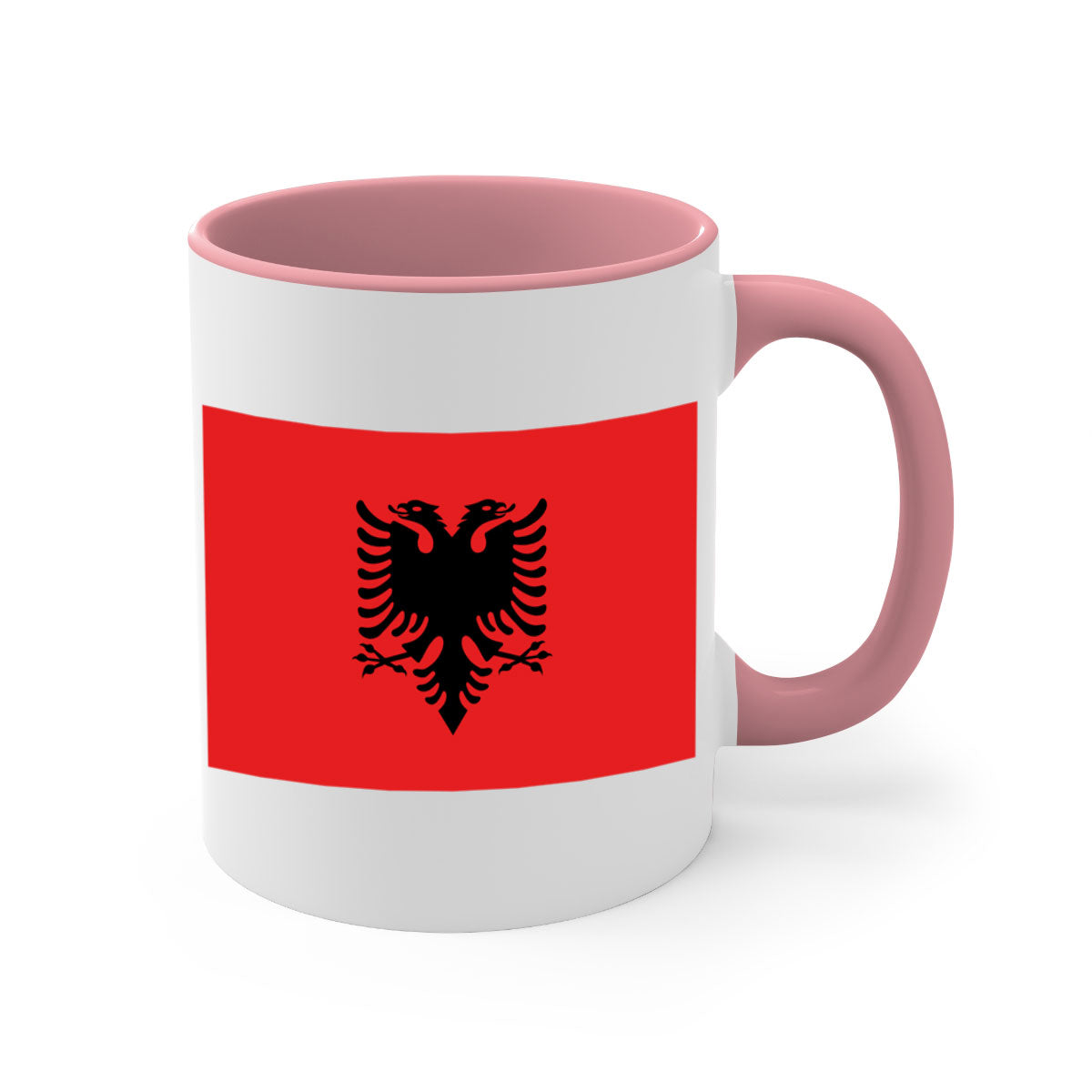 Albania 196# Mug featuring a glossy finish, colored handle, and interior, available in multiple colors.