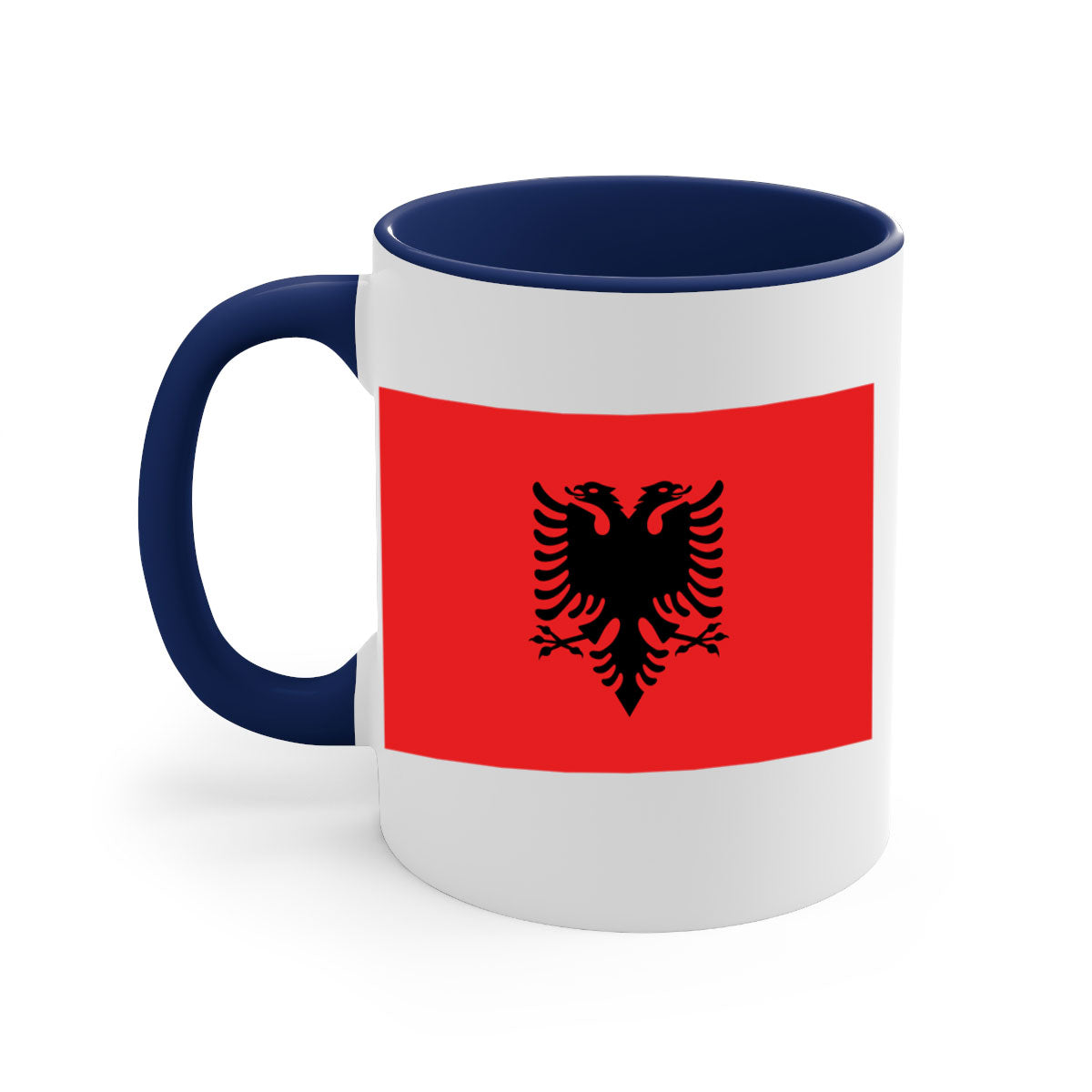 Albania 196# Mug featuring a glossy finish, colored handle, and interior, available in multiple colors.