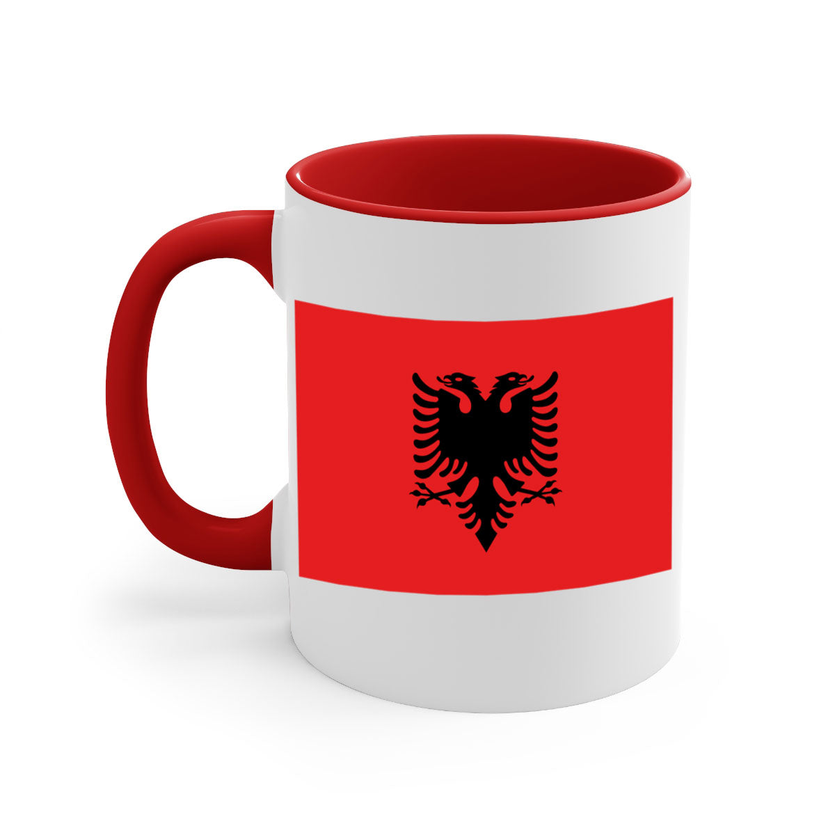 Albania 196# Mug featuring a glossy finish, colored handle, and interior, available in multiple colors.