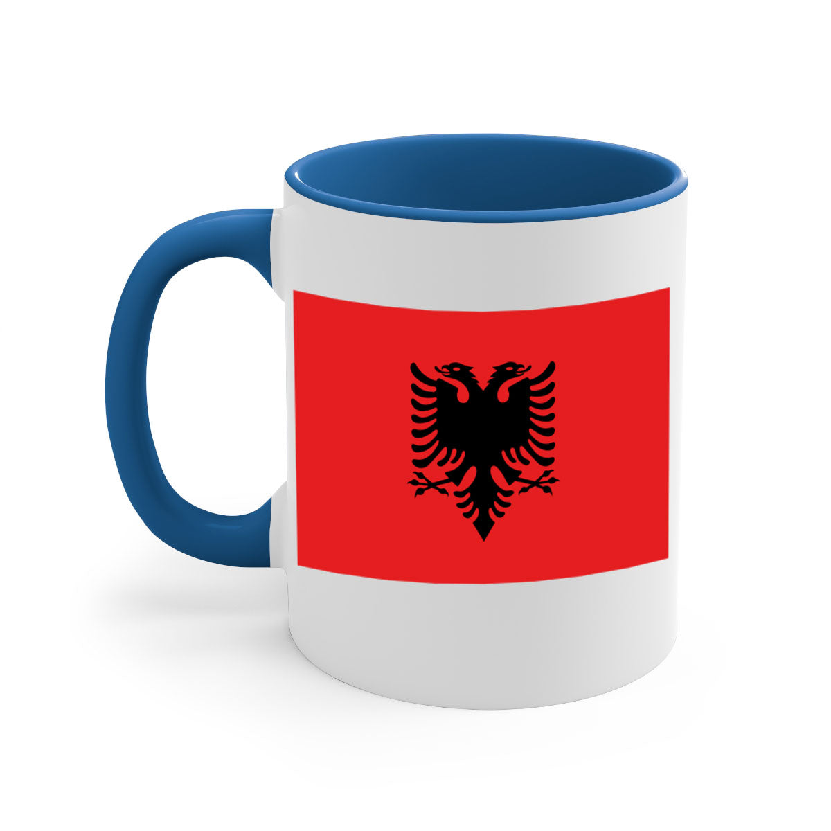 Albania 196# Mug featuring a glossy finish, colored handle, and interior, available in multiple colors.