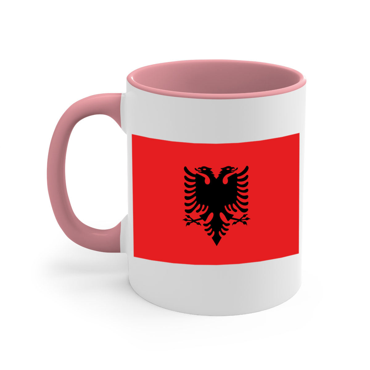 Albania 196# Mug featuring a glossy finish, colored handle, and interior, available in multiple colors.