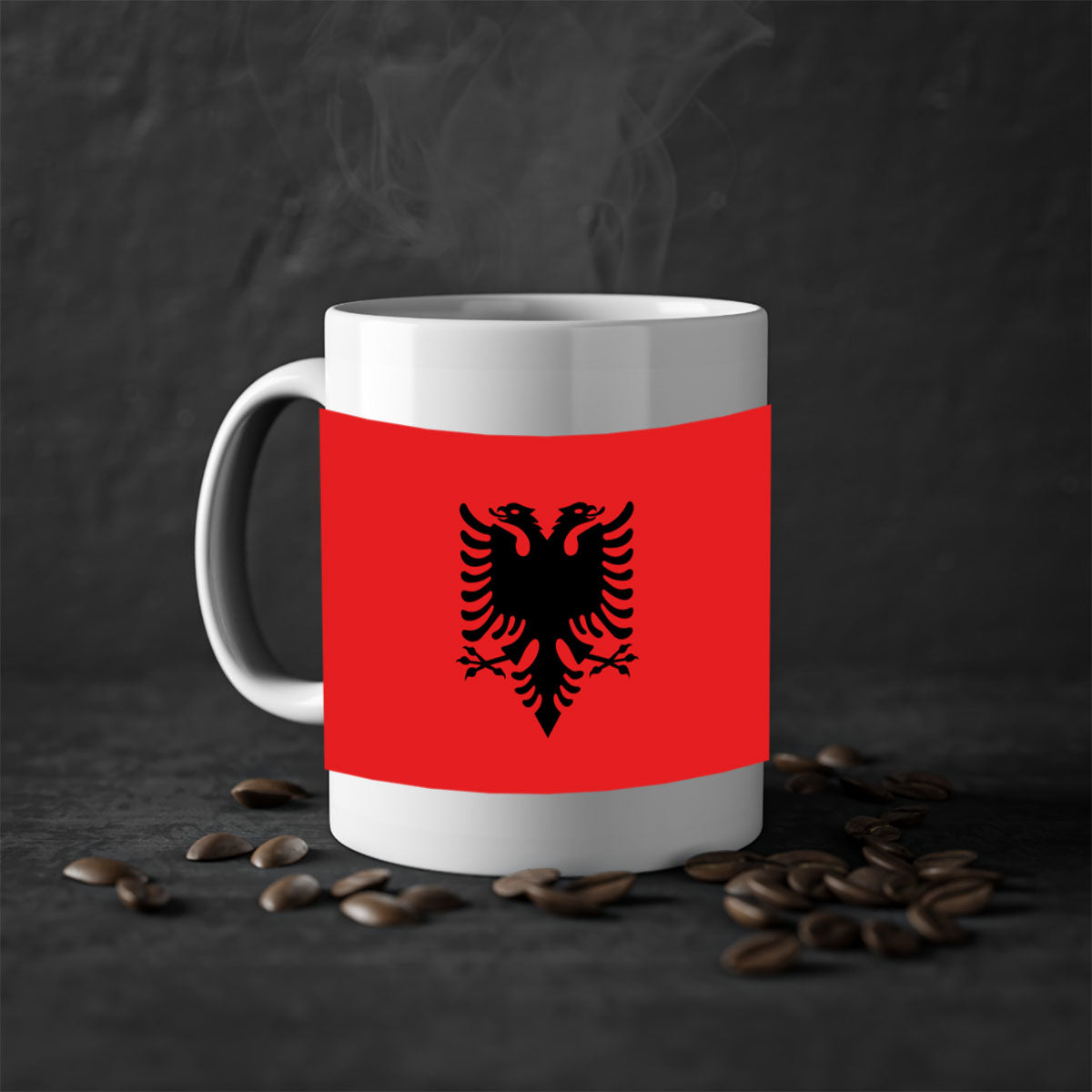 Albania 196# Mug featuring a glossy finish, colored handle, and interior, available in multiple colors.